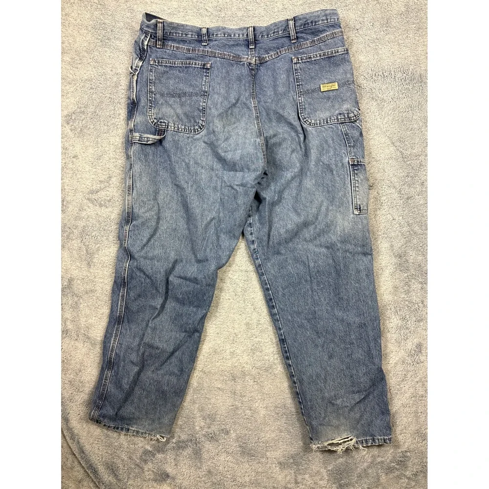Wrangler Mens 42x32 Blue Carpenter Jeans Distressed Workwear Denim Faded